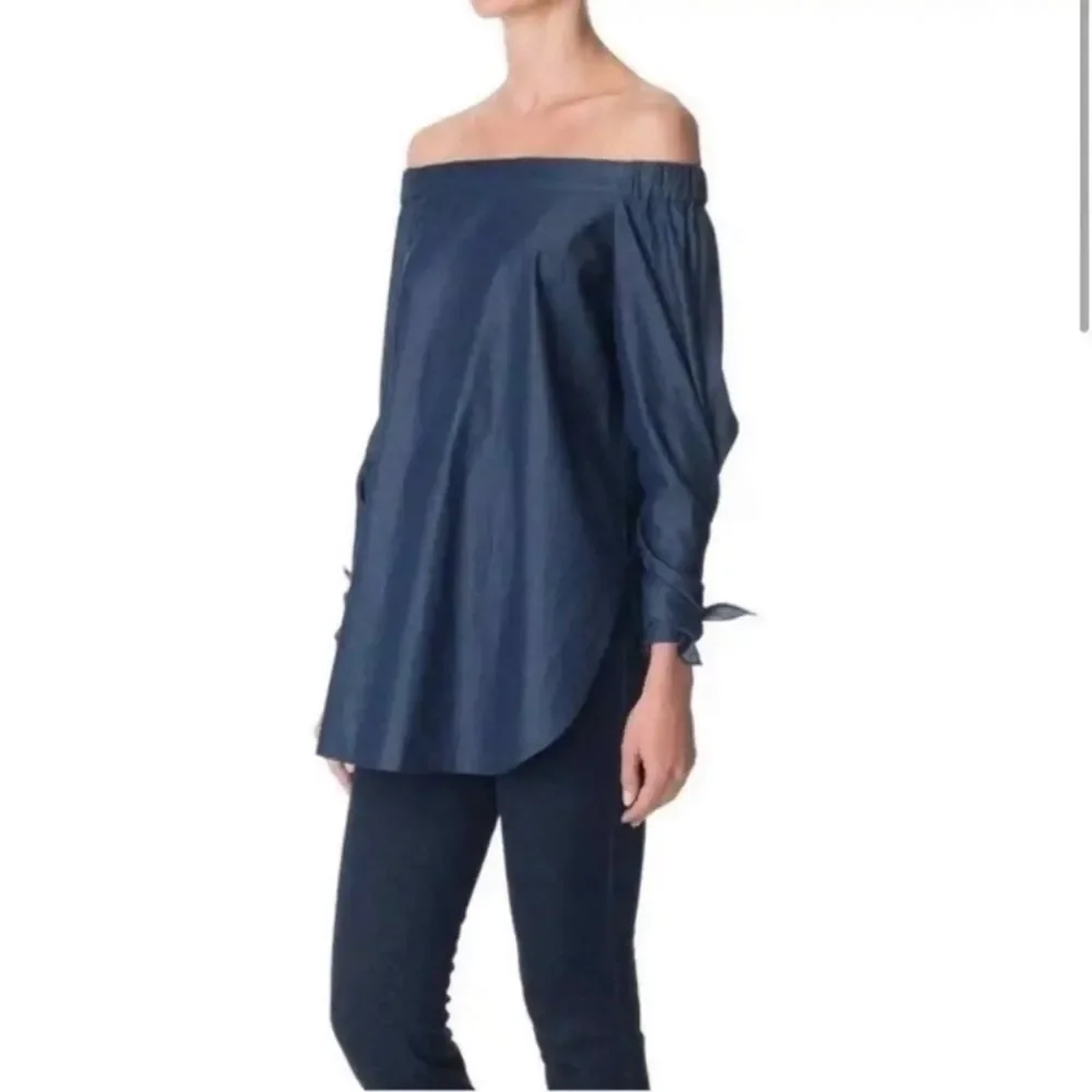 TIBI Chambray‎ Pheasant Top Off The Shoulder 0 - Picture 2 of 8